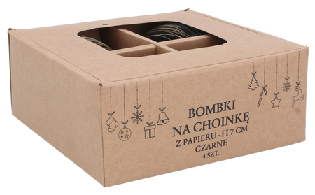 KPL. 4 BOMBEK NA CHOINKĘ Z PAPIERU FI 7 CM CZARNE opak=6kpl *2051