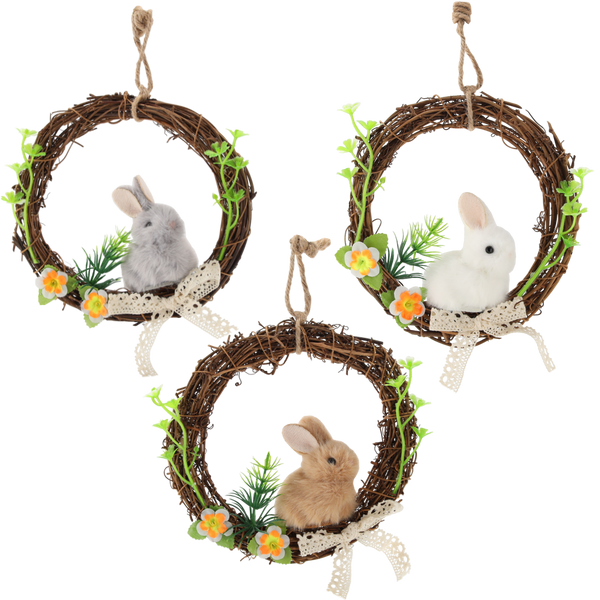 DECORATIVĂ DE PAȘTE - CERC CU IEPURE 15 x 15 x 3 CM MIX 3 CULORI *9229