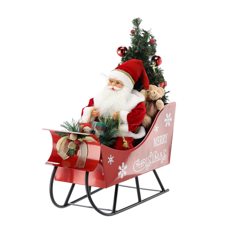 CHRISTMAS FIGURE - SANTA CLAUS IN SLEIGH WITH TREE - LED + MELODY