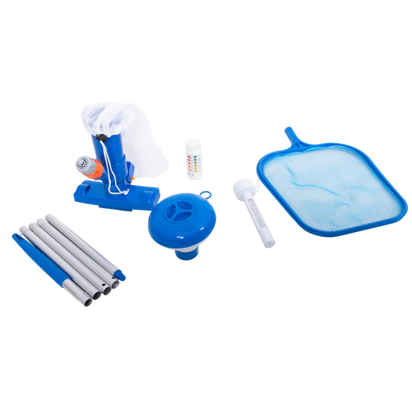 KIT DE CURĂȚARE PENTRU BAZIN MARE (DISTRIBUITOR, TERMOMETRU, TESTER PH, ASPIRATOR, PLASĂ, BÂTĂ) *2937