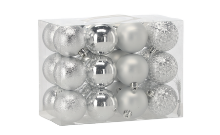 Set de 24 globuri decorative de 6 cm roșii/aurii/argintii mix de modele *7252