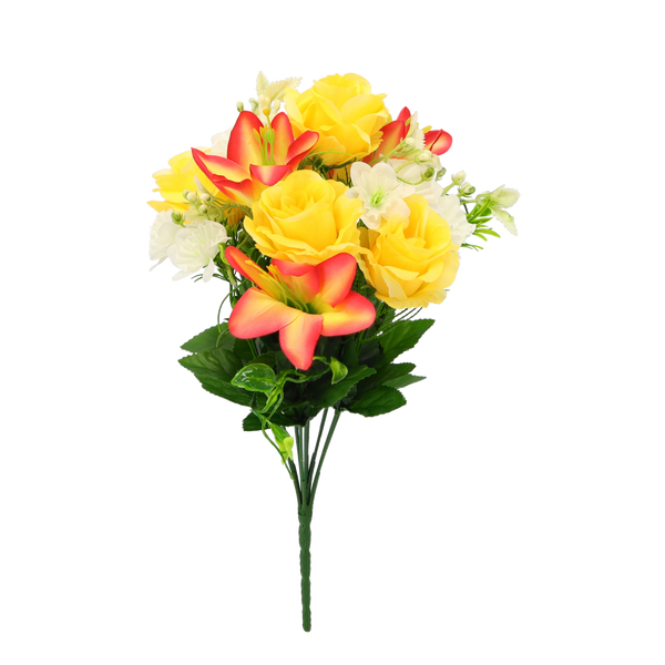 RAMĂ ARTIFICIALĂ - BUCHET DE ROSE ȘI LILIAC 43 x 25 x 25 CM MIX DE CULORI amb=18 buc *3147