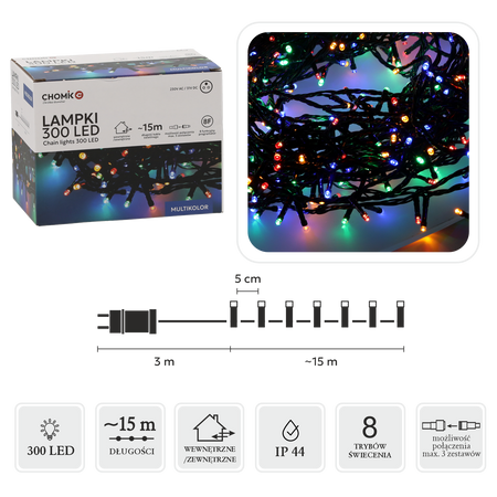 LAMPĂ LED 300L MULTICOLOR LUNGIMEA 3 + 15 M INTERIOR/EXTERIOR *9522