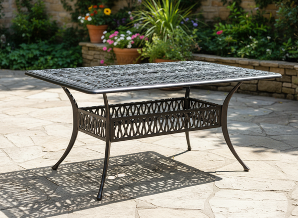 STÓŁ ALUMINIOWY "HASTINGS" ANTYCZNY BRĄZ 150 x 90 x 73 CM