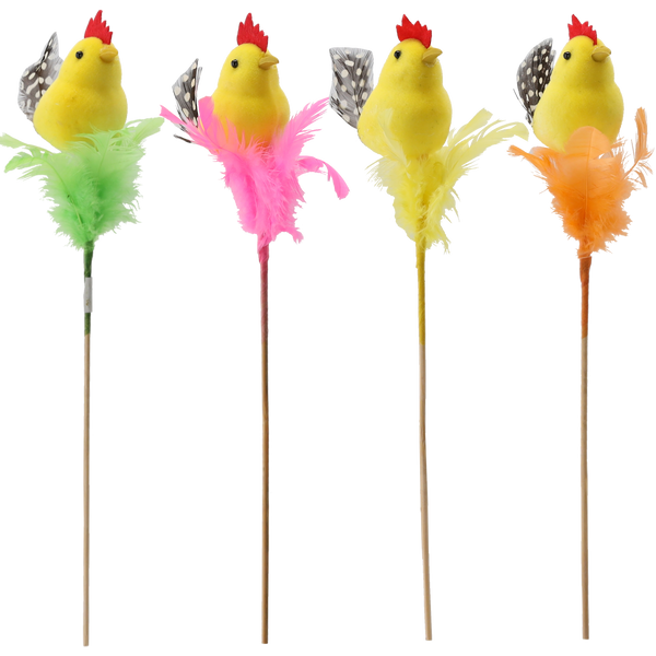 VELIKONOČNÍ DEKORACE NA ŠTÍTU - KURKA NA PÍRKÁCH 6 x 23 CM MIX 4 BARVY balení=12ks *9519