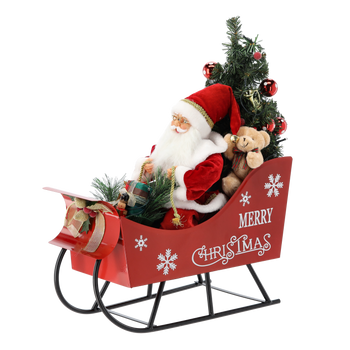 MIKOŁAJ W SANIACH Z CHOINKĄ – LED, MELODIA 60 CM *3450