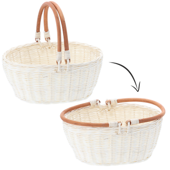 KOSZYK RATTANOWY 26 x 21 x 12/24 CM Z UCHWYTAMI - BIAŁY *7275