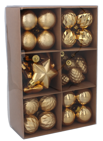 SET OF 47 BAUBLES 4-6 CM RED/GOLD/SILVER MIX DESIGNS