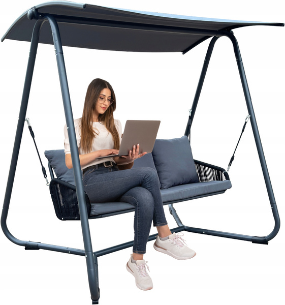 ZÁHRADNÁ HOJDAKA S PLETENÝMI PODRÚČKAMI 180 x 139 x 185 CM ANTRACITOVÁ PREMIUM *3149