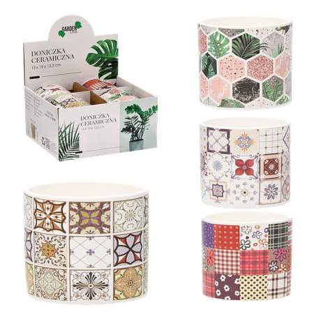 KERAMICKÝ OBAL NA KVETINÁČ 15 x 15 x 13.2 CM MIX VZOROV disp=4ks *0353