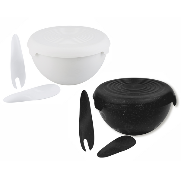 BOWL WITH LID 6L+SET OF SALAD SPOONS WHITE/BLACK1670