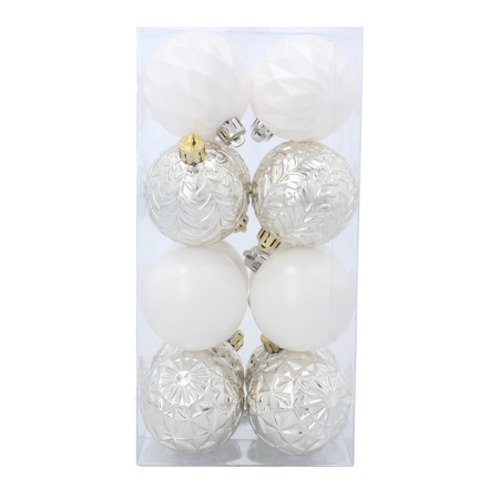SET OF 16 BAUBLES 6 CM WHITE