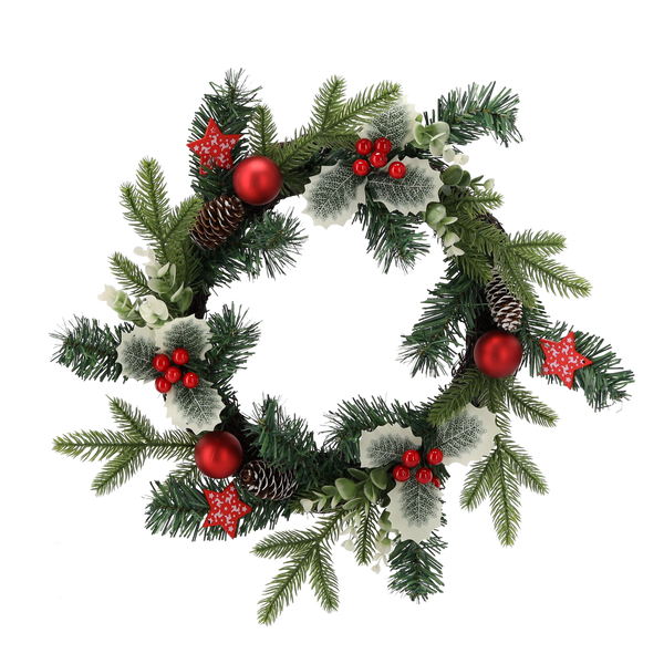 CHRISTMAS WREATH 40 CM RED WITH HOLLY