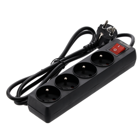 EXTENSION CORD POWER STRIP WITH SWITCH 4 SOCKETS 1.5M BLACK