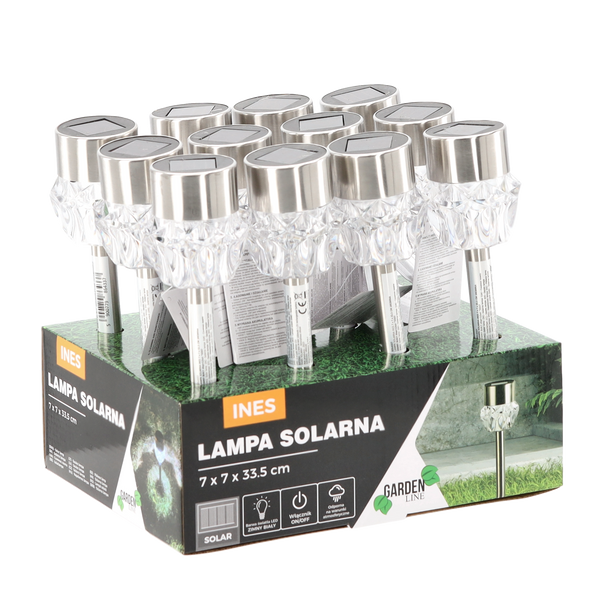 LAMPA SOLARĂ INES 7 x 7 x 33,5 CM ARGINTIE ALBĂ DE IARNĂ disp=12buc *4337