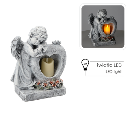 FIGURA ANIOŁEK Z SERCEM ZE ŚWIECZKĄ LED 23,5 X 13,5 X 28,5 CM *8752