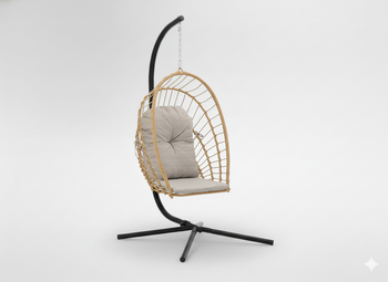 FOTEL WISZĄCY SKŁADANY ERIS BRĄZOWY, PODUSZKA - SZARA, RAMA - CZARNA