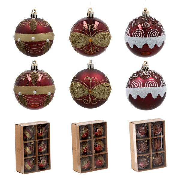 SET 6 BOLURI DE CRĂCIUN BURGUND 7 CM MIX DE MODELE *5782