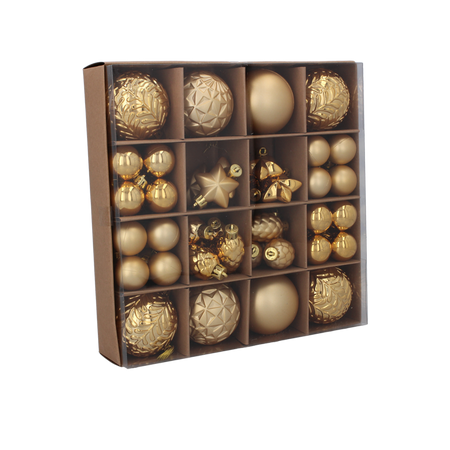 SET OF 60 CHRISTMAS ORNAMENTS RED/GOLD/SILVER MIX DESIGNS