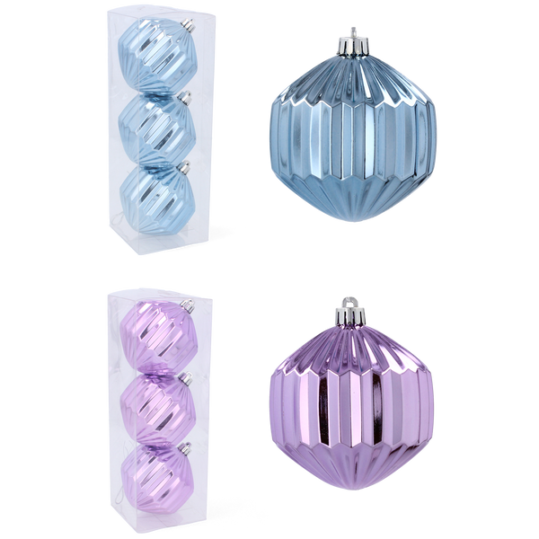 SET OF 3 BAUBLES 8 CM PURPLE/BLUE