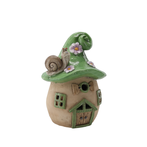 GARDEN FIGURINE - GREEN MUSHROOM HOUSE WITH LED 22,8 x 22,4 x 31,3 CM