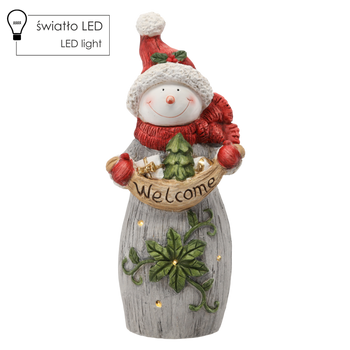 FIGURINE OF THE NATIVITY SCENE - SNOWMAN WITH THE INSCRIPTION "WELCOME" 26 X 22 X 55 CM LED