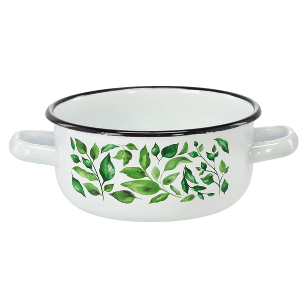 RONDEL EMALIOWANY Z DWOMA USZAMI 1,5 L 16 CM BIAŁY FIKUS *9129