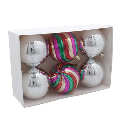 SET OF 6 CHRISTMAS TREE ORNAMENTS - MIX OF DESIGNS 8CM