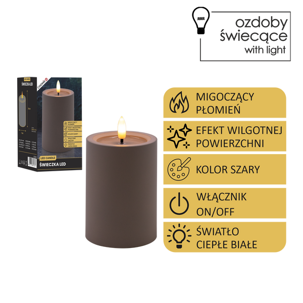 ŠEDÁ LED SVÍČKA 7 X 10 CM *9391