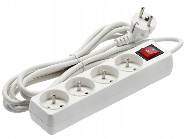 EXTENSION CORD POWER STRIP WITH SWITCH 4 SOCKETS 3 M WHITE
