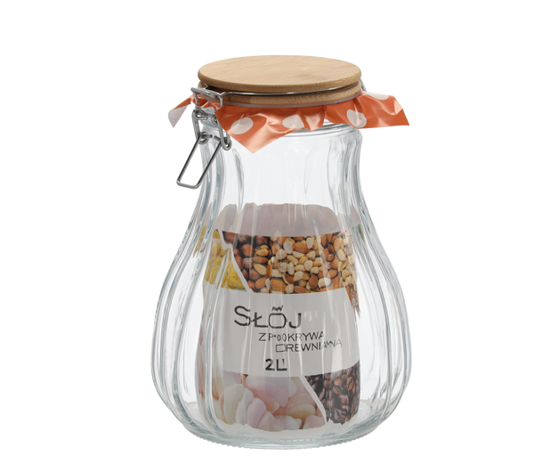 BORCAN DIN sticlă DE 2L CU CAPAC DIN LEMN *0932