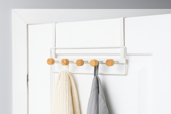 WIESZAK METALOWY NA DRZWI Z BAMBUSOWYMI 5 HAKAMI 39 x 5 x 38 CM *6613