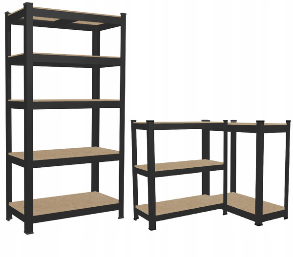 REGAŁ 5-POZIOMOWY 180 x 90 x 40 CM CZARNY UDŹWIG PÓŁKI: 175 KG *7392