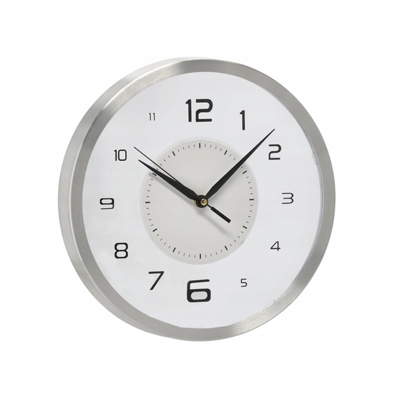 ZEGAR WISZĄCY OKRĄGŁY 30,5 x 30,5 x 4,3 CM BIAŁY ZE SREBRNĄ RAMKĄ *4672