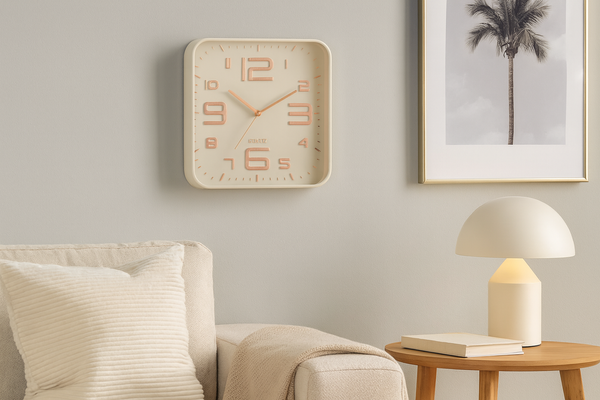 ZEGAR WISZĄCY KWADRATOWY 30,2 x 30,2 x 4,3 CM BEŻOWY/NIEBIESKI ZE ZŁOTYMI CYFRAMI *5562