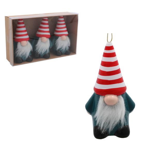 SET OF 3 CHRISTMAS TREE ORNAMENTS - GNOMS 6.5 X 5.5 X 12 CM pack=6 sets