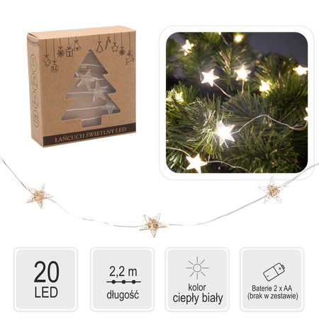 LED LIGHT CHAIN - STARS 20 L GOLD DECORATION BATTERY-POWERED