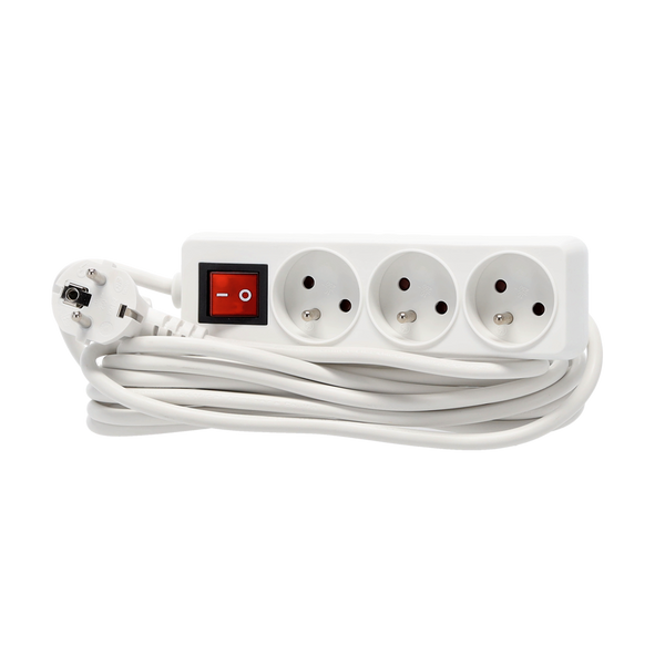 EXTENSION CORD POWER STRIP WITH SWITCH 3 SOCKETS 5M WHITE
