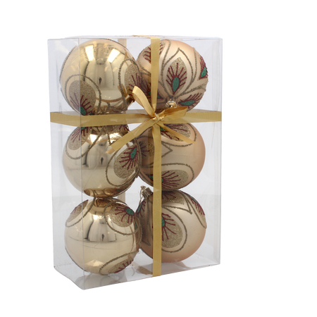 SET OF 6 CHRISTMAS BAUBLES GOLD 8 CM