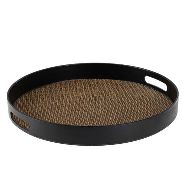 ROUND TRAY WITH HANDLES 35 x 35 x 4 CM BLACK WITH JUTE