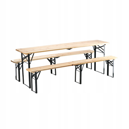 BIESIADNY SET - STÔL 220 x 50 x 77 cm + 2 LAJTY 220 x 25 x 47 cm - Skladací *2829