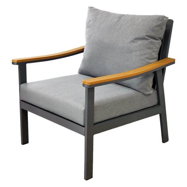 ZESTAW MEBLI ALUMINIOWYCH "LUBLANA" (SOFA + 2 FOTELE + STOLIK) SZARY + SZARE PODUSZKI *9545