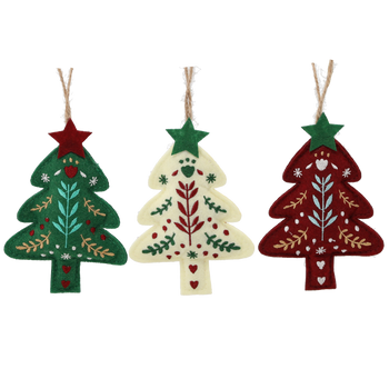 CHRISTMAS DECORATION HANGING TREE 8 X 2 X 18 CM MIXED COLORS pack=12pcs