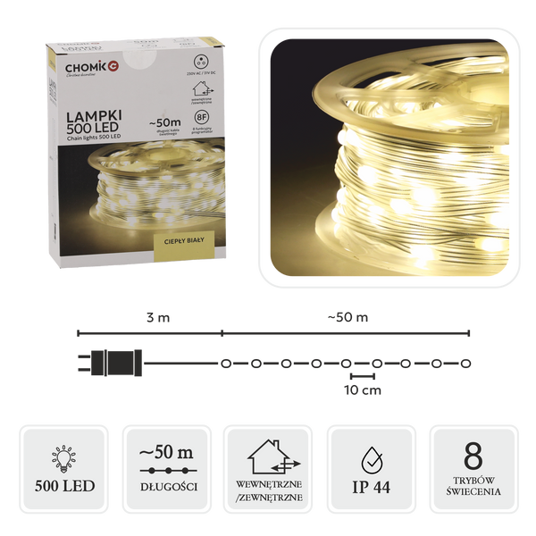 LED CHRISTMAS TREE LIGHTS WIRE ON SPOOL 500L WARM WHITE
