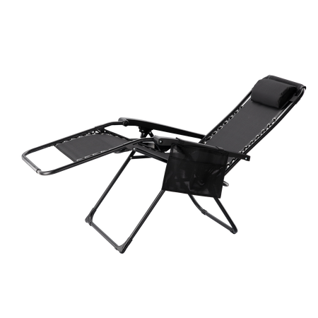FOLDING GARDEN SUN LOUNGER WITH BASE, POCKET AND HEADREST BLACK 65 X 176 X 110 CM