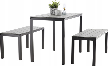 SET DE MOBILIER PENTRU GRĂDINĂ MASĂ 110 x 58,5 x 75,5 CM + 2 BĂNCI 110 x 39 x 45 CM GRI *0841