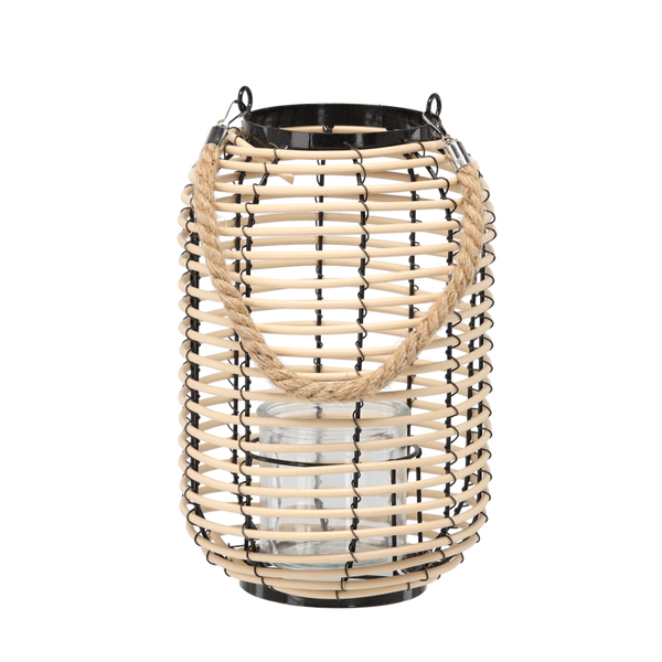 LAMPION 20 x 30 CM CU INSERT STICLA - NEGRU-NATURAL *3124