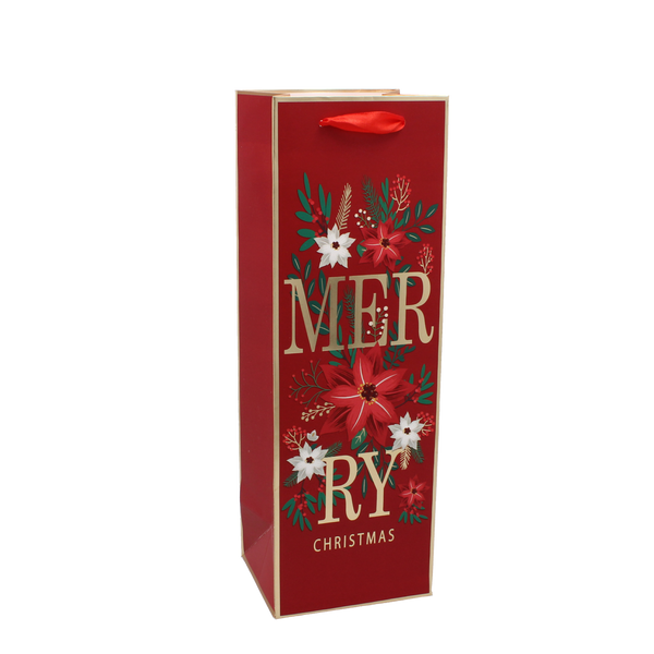 TOREBKA OKAZYJNA BOŻONAR. NA WINO "CHRISTMAS TO YOU" 36 x 12 x 10 CM MIX WZORÓW opak=12szt *6765