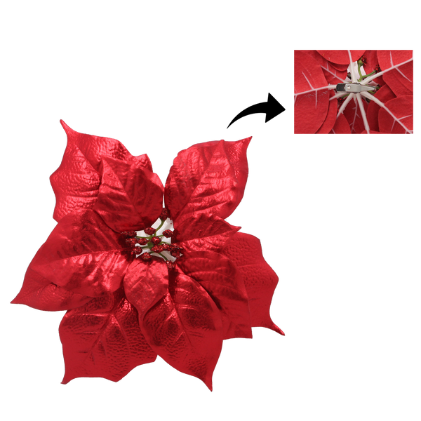 FLORĂ ARTIFICIALĂ - STEAUA BETLEHEMULUI 25 CM PE CLIPS ROȘU pachet=12 buc *3841