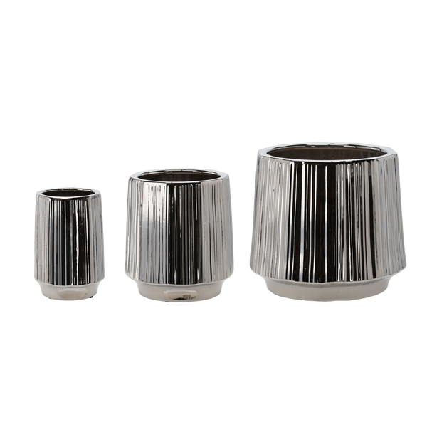 CERAMIC COVER FOR A POT 44 x 44 x 40 CM SILVER WITH STRIPES